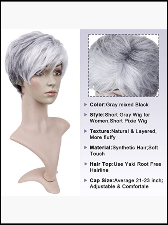 Short Curly Pixie Wig with Bangs Layered Synthetic Hairpiece Daily Wear Cosplay main image 4